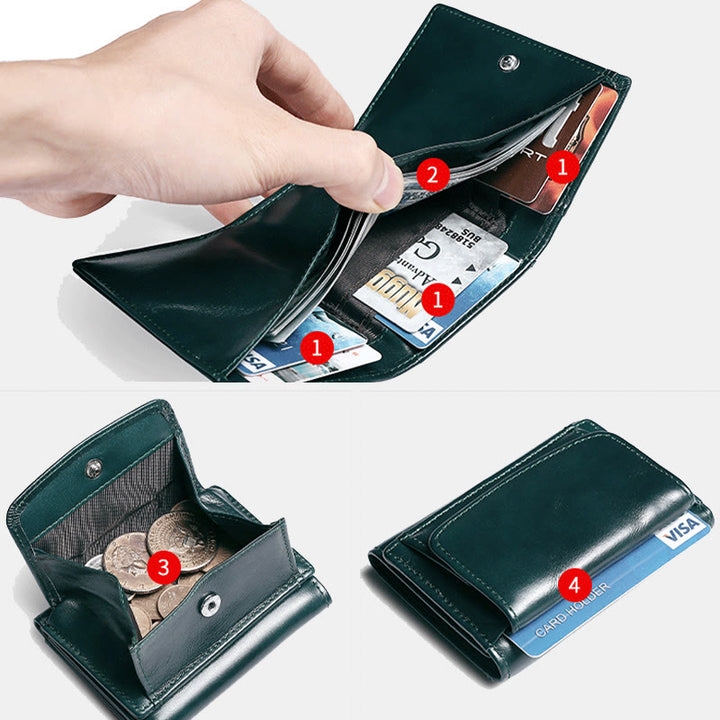 Kleine, kompakte RFID-blockierende Lederbrieftasche mit Airtag-Steckplatz