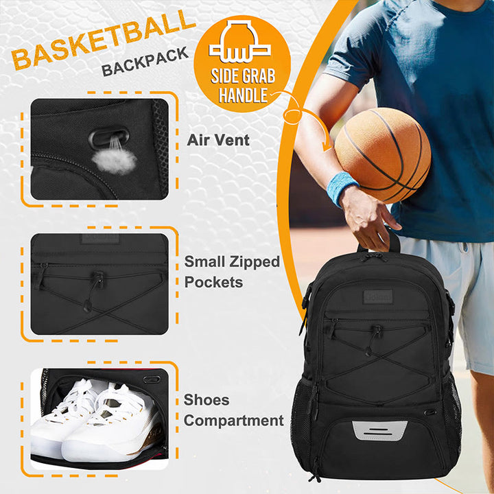 Großer Basketball-Rucksack, Sporttasche mit Ballhalter, Schuhfach