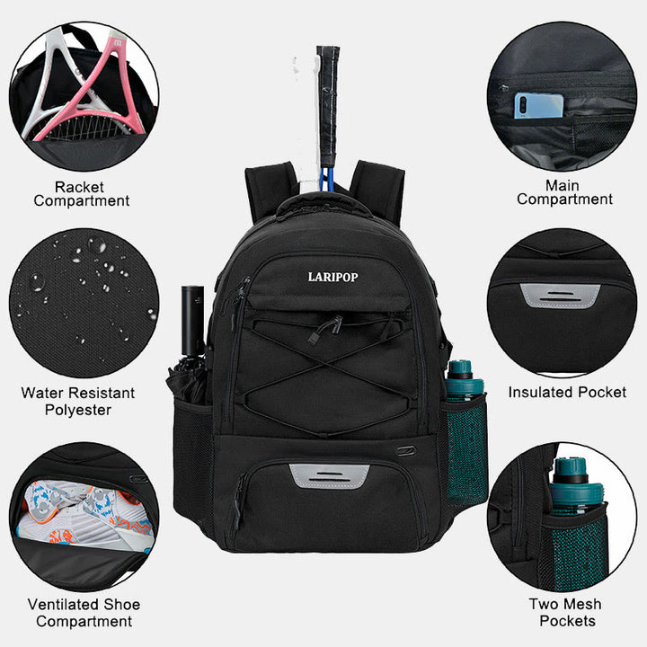 Tennisschlägertasche mit großer Kapazität, Sportrucksack mit Schuhfach