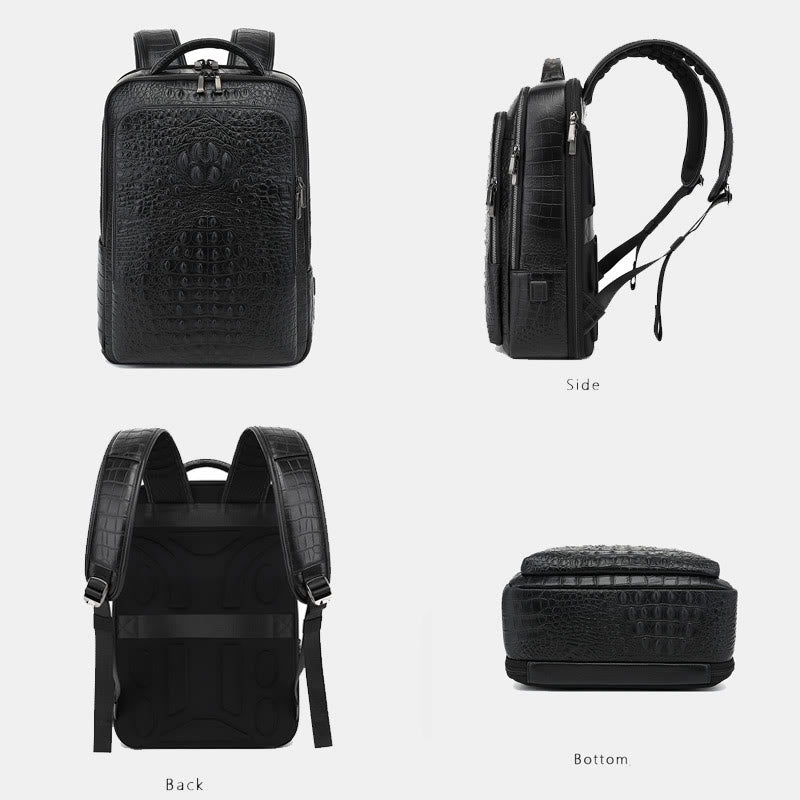 Rucksack aus echtem Leder mit Krokodilmuster, für Geschäftsreisen, Laptoptasche