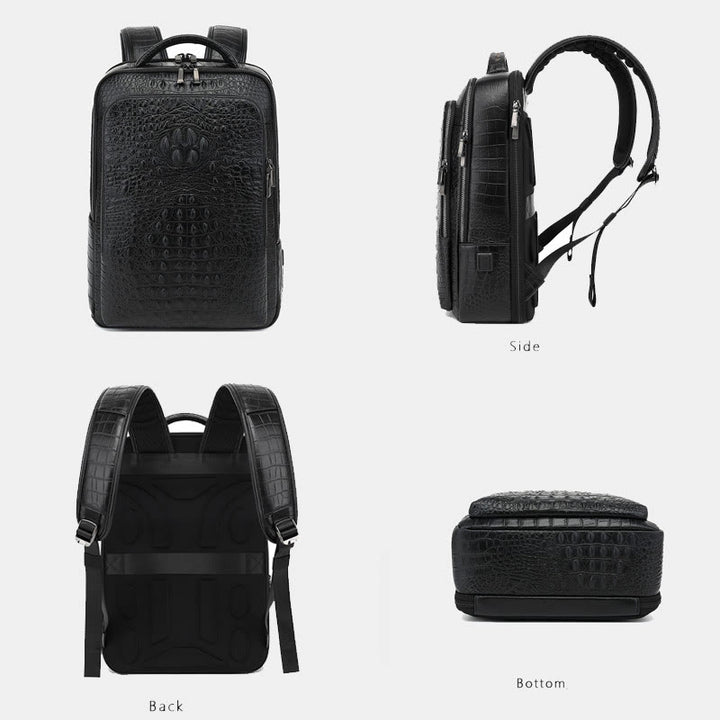 Rucksack aus echtem Leder mit Krokodilmuster, für Geschäftsreisen, Laptoptasche