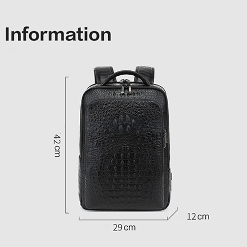 Rucksack aus echtem Leder mit Krokodilmuster, für Geschäftsreisen, Laptoptasche