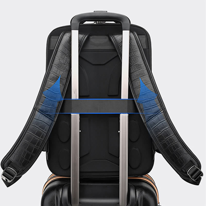 Rucksack aus echtem Leder mit Krokodilmuster, für Geschäftsreisen, Laptoptasche