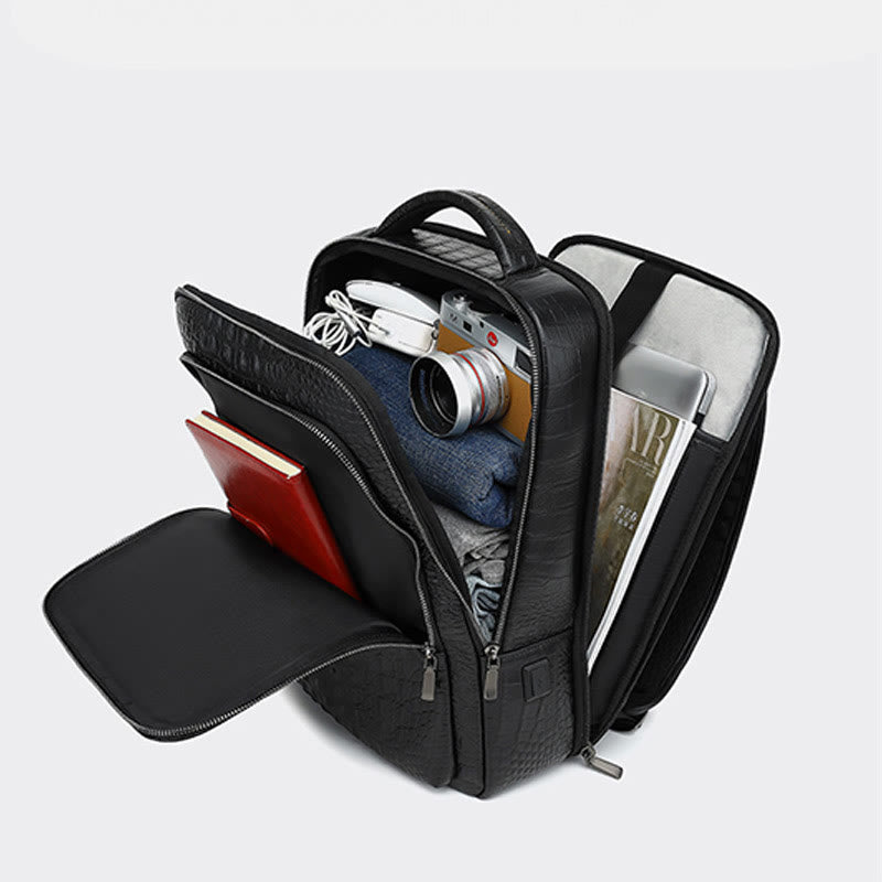 Rucksack aus echtem Leder mit Krokodilmuster, für Geschäftsreisen, Laptoptasche
