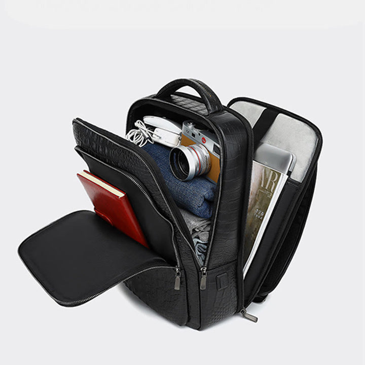 Rucksack aus echtem Leder mit Krokodilmuster, für Geschäftsreisen, Laptoptasche