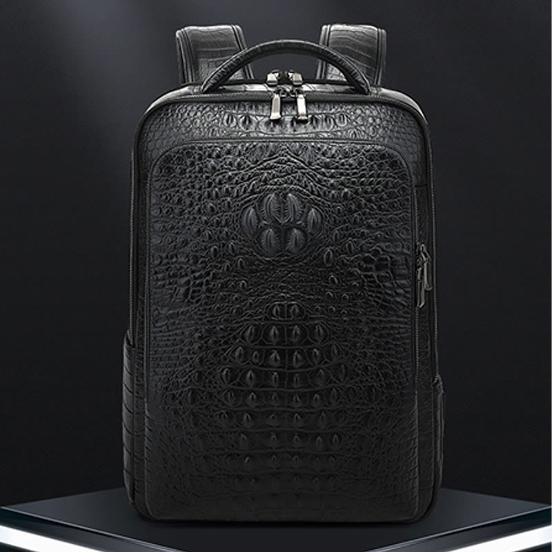 Rucksack aus echtem Leder mit Krokodilmuster, für Geschäftsreisen, Laptoptasche