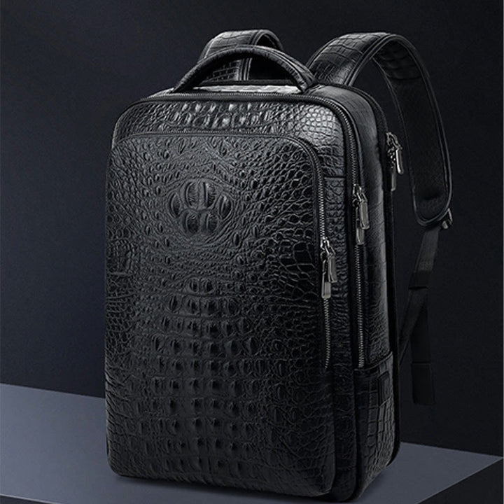 Rucksack aus echtem Leder mit Krokodilmuster, für Geschäftsreisen, Laptoptasche