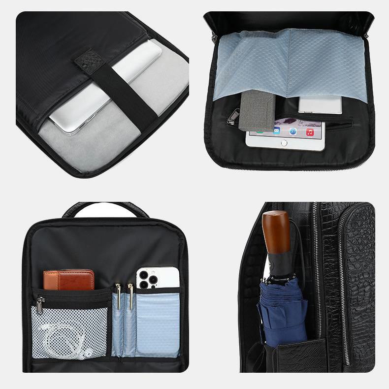 Rucksack aus echtem Leder mit Krokodilmuster, für Geschäftsreisen, Laptoptasche