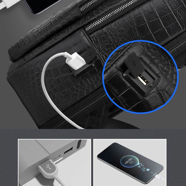 Rucksack aus echtem Leder mit Krokodilmuster, für Geschäftsreisen, Laptoptasche