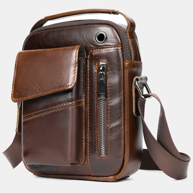 Messenger Bag für Herren, mehrere Taschen, echtes Leder, Business-Umhängetasche