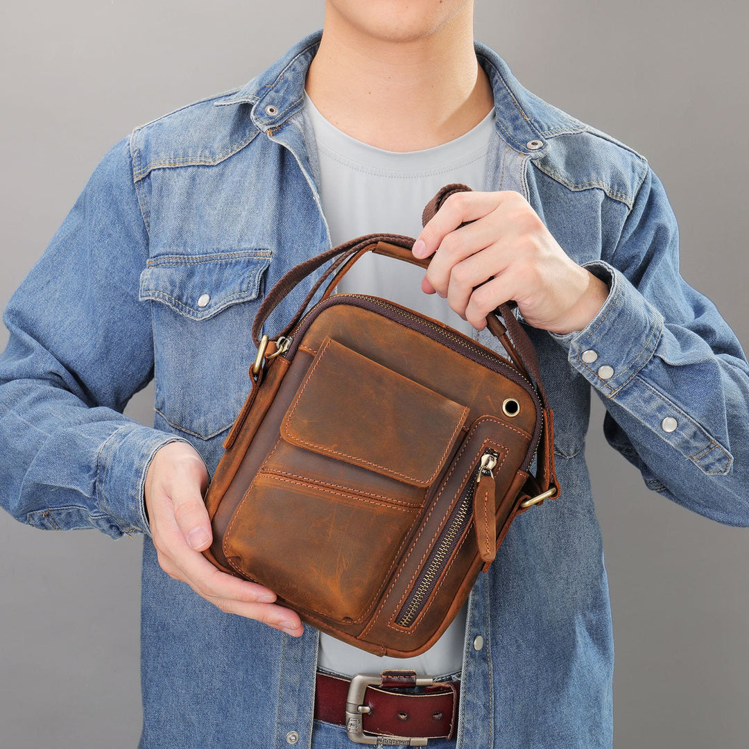 Messenger Bag für Herren, mehrere Taschen, echtes Leder, Business-Umhängetasche