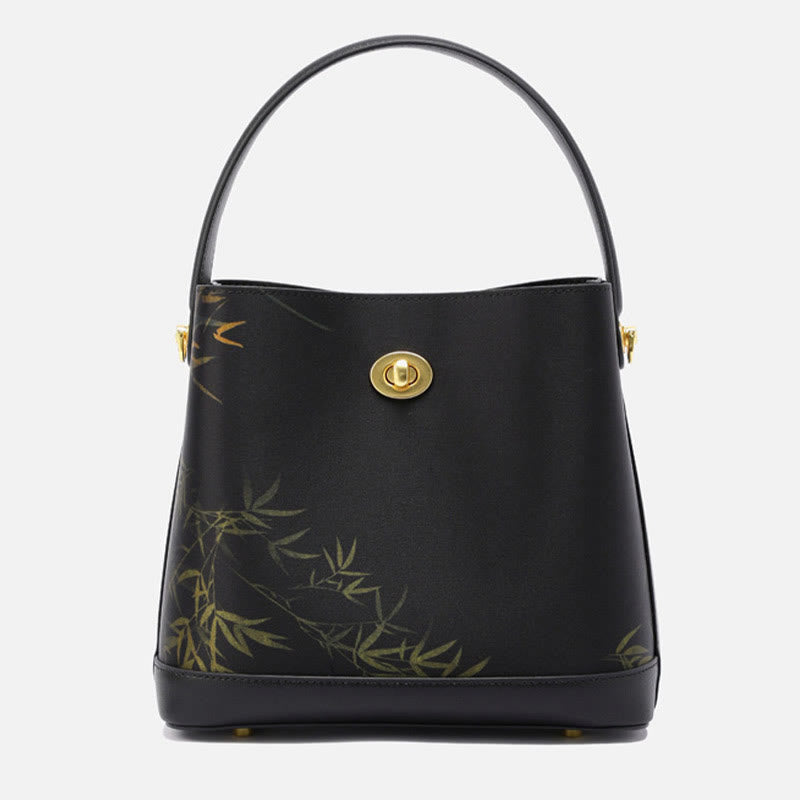 Elegante Handtasche aus Maulbeerseide mit Lotusstickerei, Leder 