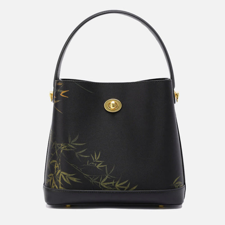 Elegante Handtasche aus Maulbeerseide mit Lotusstickerei, Leder 