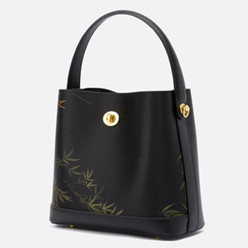 Elegante Handtasche aus Maulbeerseide mit Lotusstickerei, Leder 