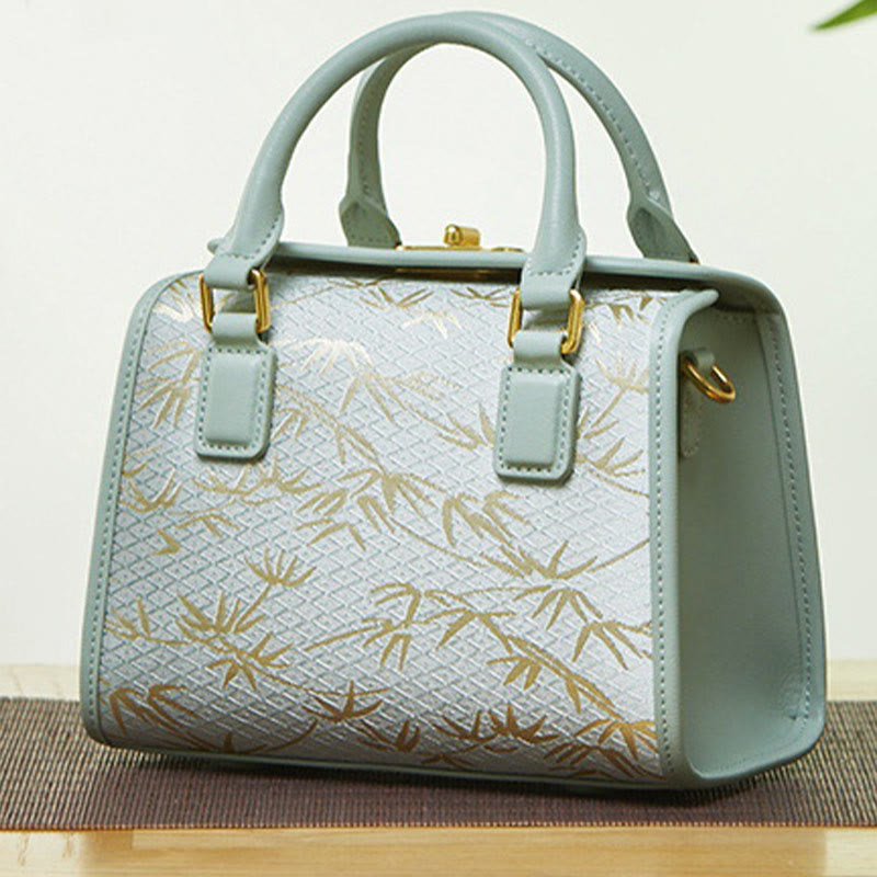 Kleine quadratische Tasche aus echtem Leder mit Stickerei