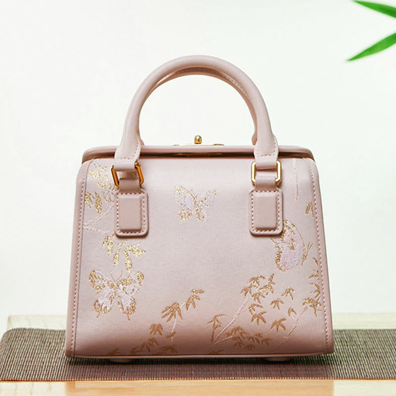 Kleine quadratische Tasche aus echtem Leder mit Stickerei