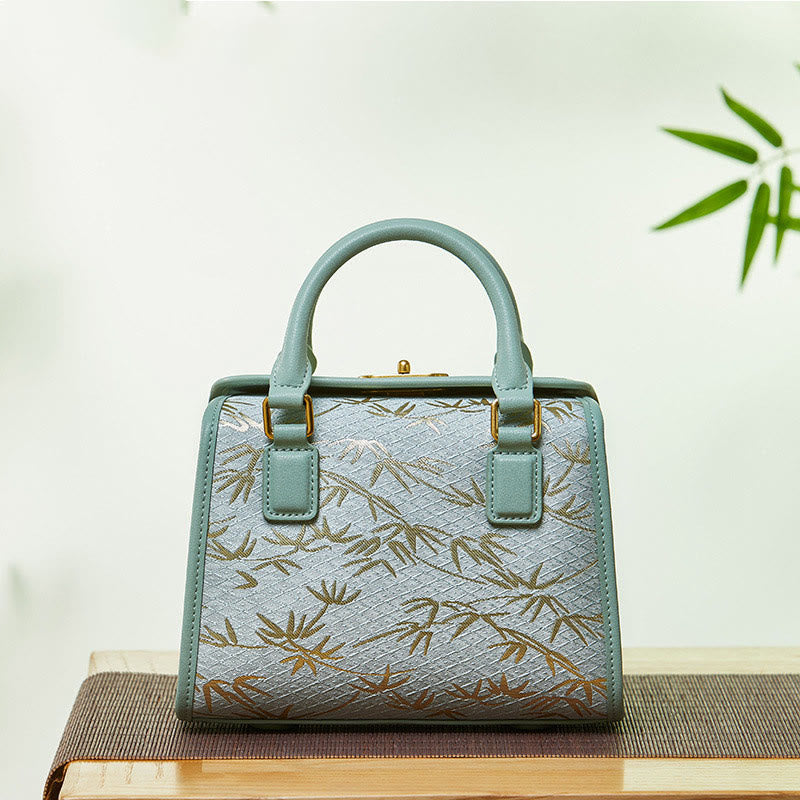 Kleine quadratische Tasche aus echtem Leder mit Stickerei