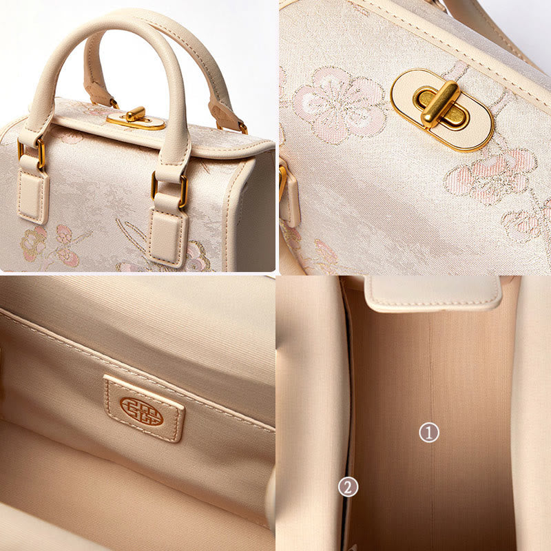 Kleine quadratische Tasche aus echtem Leder mit Stickerei