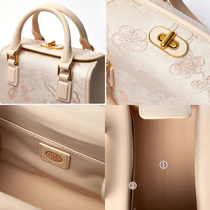Kleine quadratische Tasche aus echtem Leder mit Stickerei