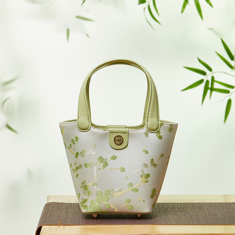 Stickerei Seide Korb Eimer Tasche echtes Leder Handtasche