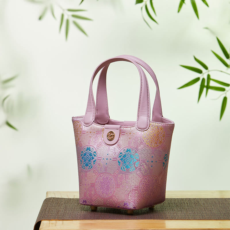 Stickerei Seide Korb Eimer Tasche echtes Leder Handtasche
