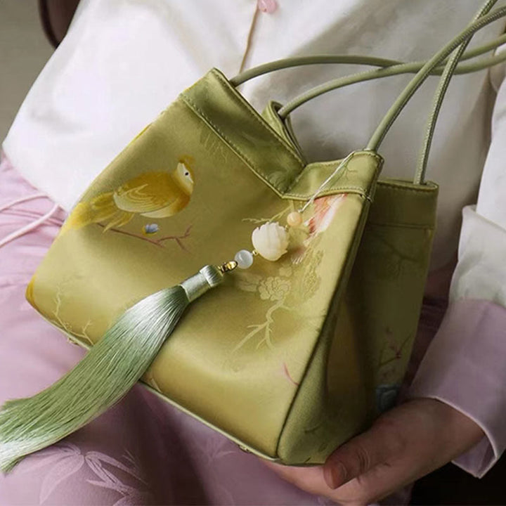 Umhängetasche aus Seide mit Retro-Stickerei, Beuteltasche für Damen