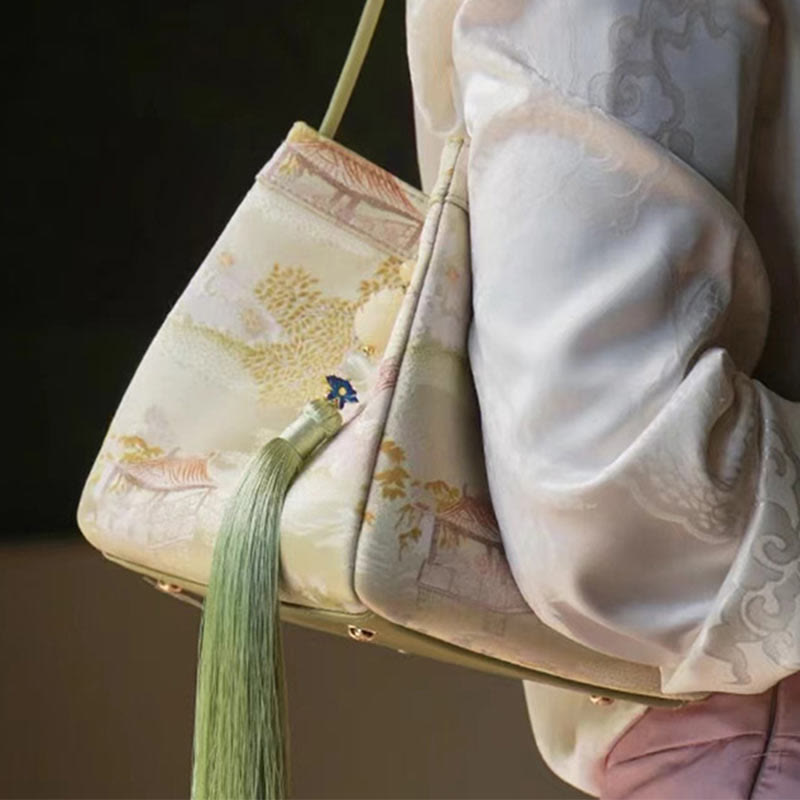 Umhängetasche aus Seide mit Retro-Stickerei, Beuteltasche für Damen