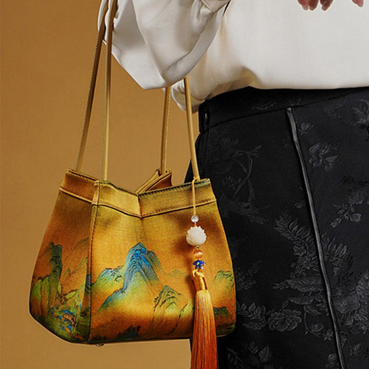 Umhängetasche aus Seide mit Retro-Stickerei, Beuteltasche für Damen