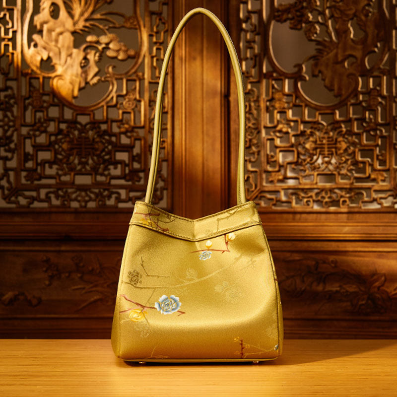 Umhängetasche aus Seide mit Retro-Stickerei, Beuteltasche für Damen