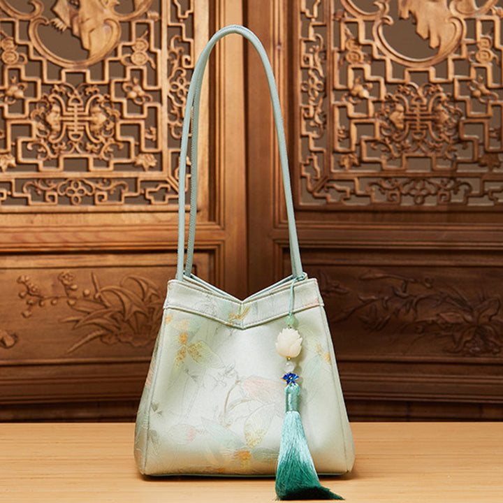Umhängetasche aus Seide mit Retro-Stickerei, Beuteltasche für Damen