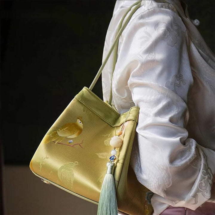 Umhängetasche aus Seide mit Retro-Stickerei, Beuteltasche für Damen
