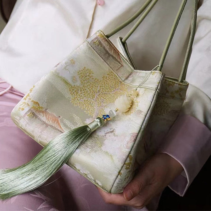 Umhängetasche aus Seide mit Retro-Stickerei, Beuteltasche für Damen