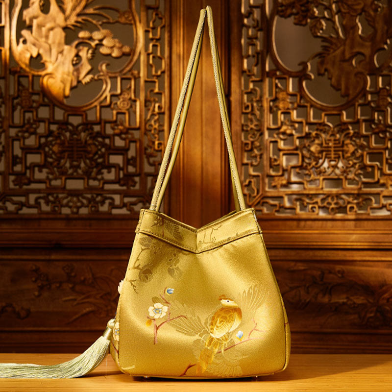 Umhängetasche aus Seide mit Retro-Stickerei, Beuteltasche für Damen