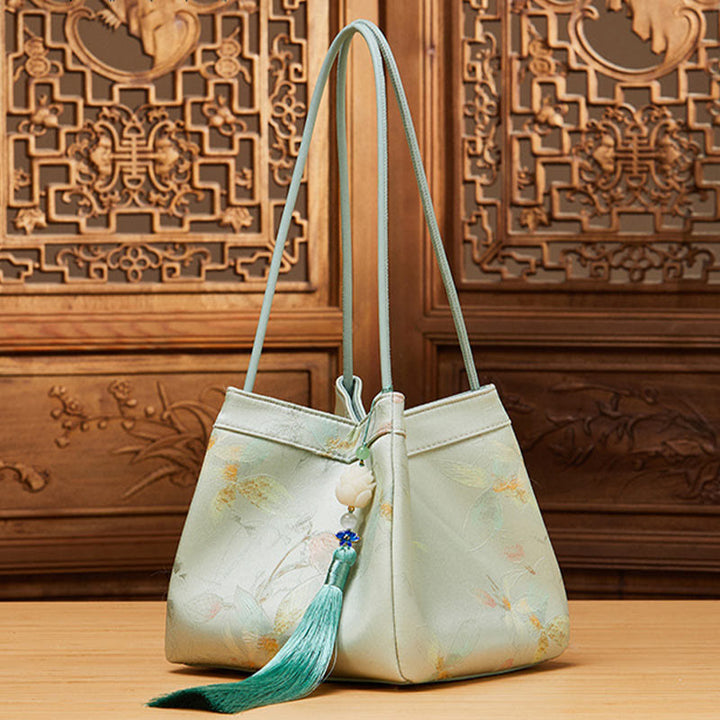 Umhängetasche aus Seide mit Retro-Stickerei, Beuteltasche für Damen