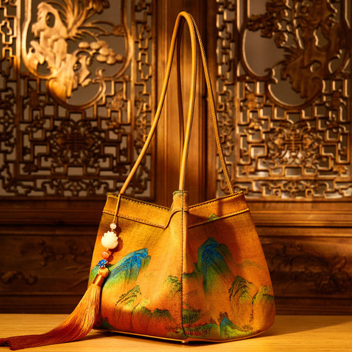 Umhängetasche aus Seide mit Retro-Stickerei, Beuteltasche für Damen