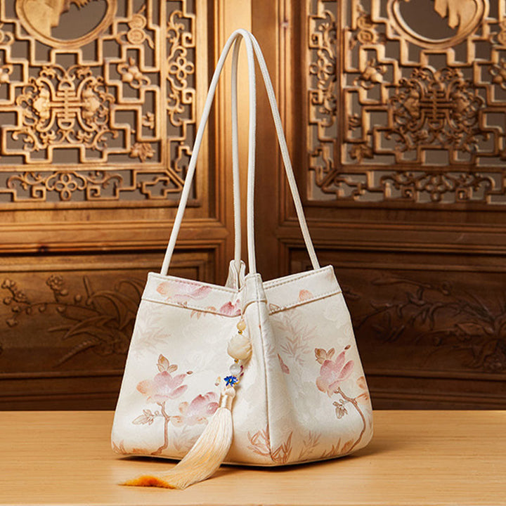 Umhängetasche aus Seide mit Retro-Stickerei, Beuteltasche für Damen