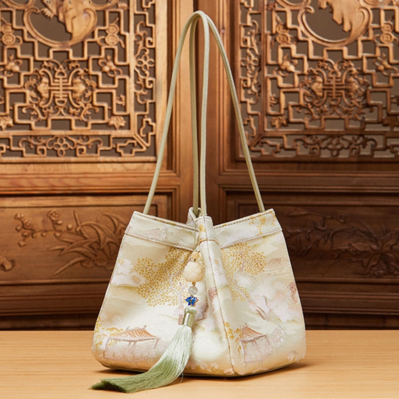 Umhängetasche aus Seide mit Retro-Stickerei, Beuteltasche für Damen