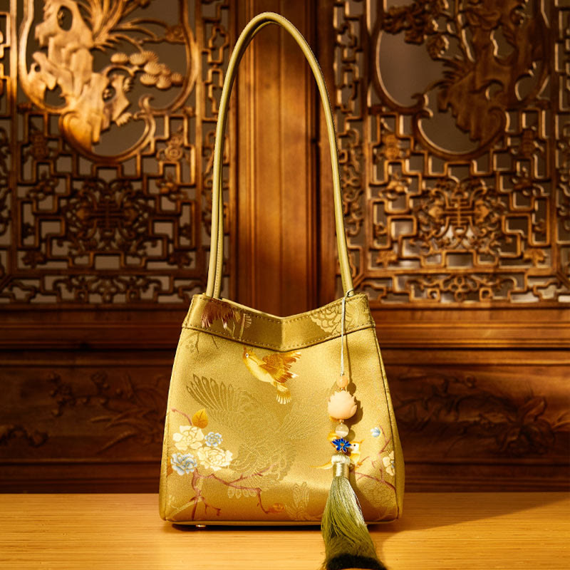 Umhängetasche aus Seide mit Retro-Stickerei, Beuteltasche für Damen