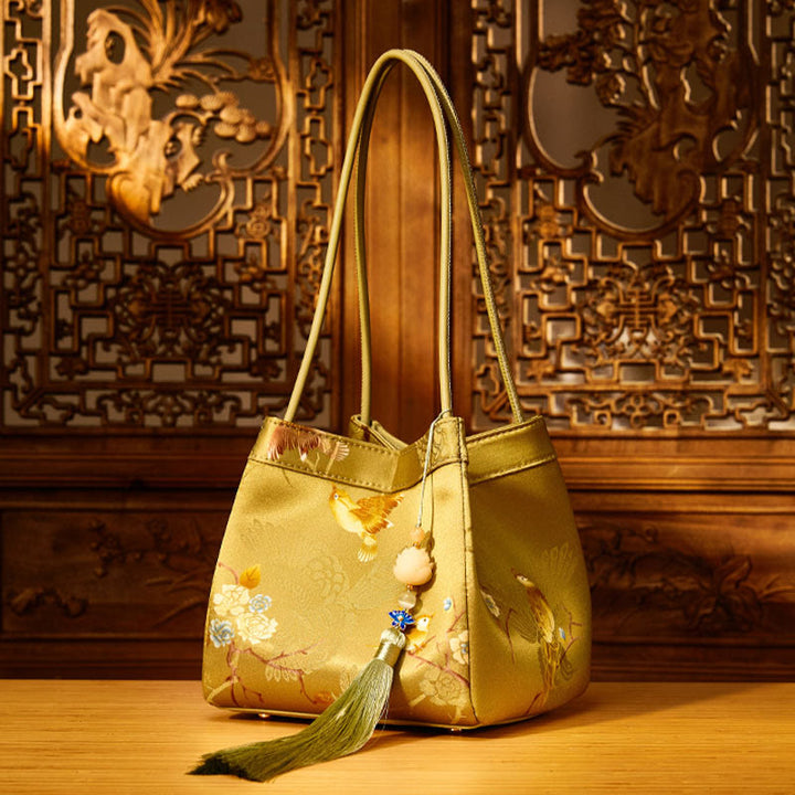 Umhängetasche aus Seide mit Retro-Stickerei, Beuteltasche für Damen
