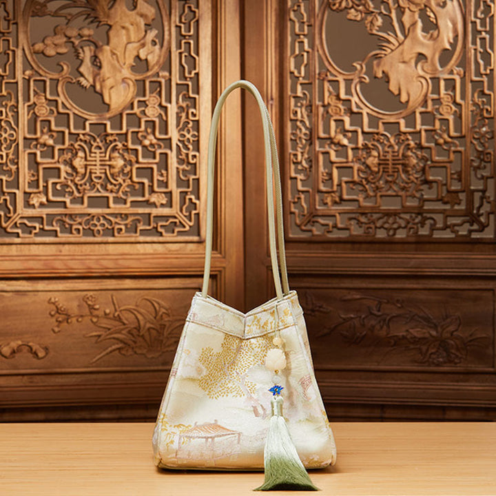 Umhängetasche aus Seide mit Retro-Stickerei, Beuteltasche für Damen