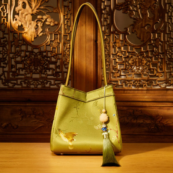Umhängetasche aus Seide mit Retro-Stickerei, Beuteltasche für Damen