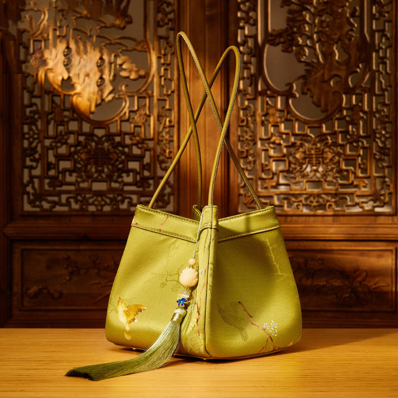 Umhängetasche aus Seide mit Retro-Stickerei, Beuteltasche für Damen