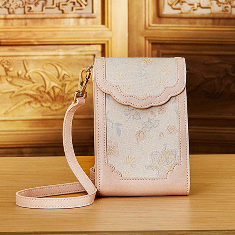 Blumen Stickerei Telefon Tasche Retro Mini Umhängetasche