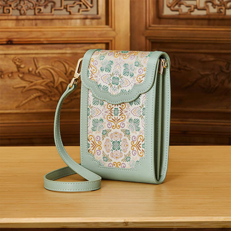 Blumen Stickerei Telefon Tasche Retro Mini Umhängetasche