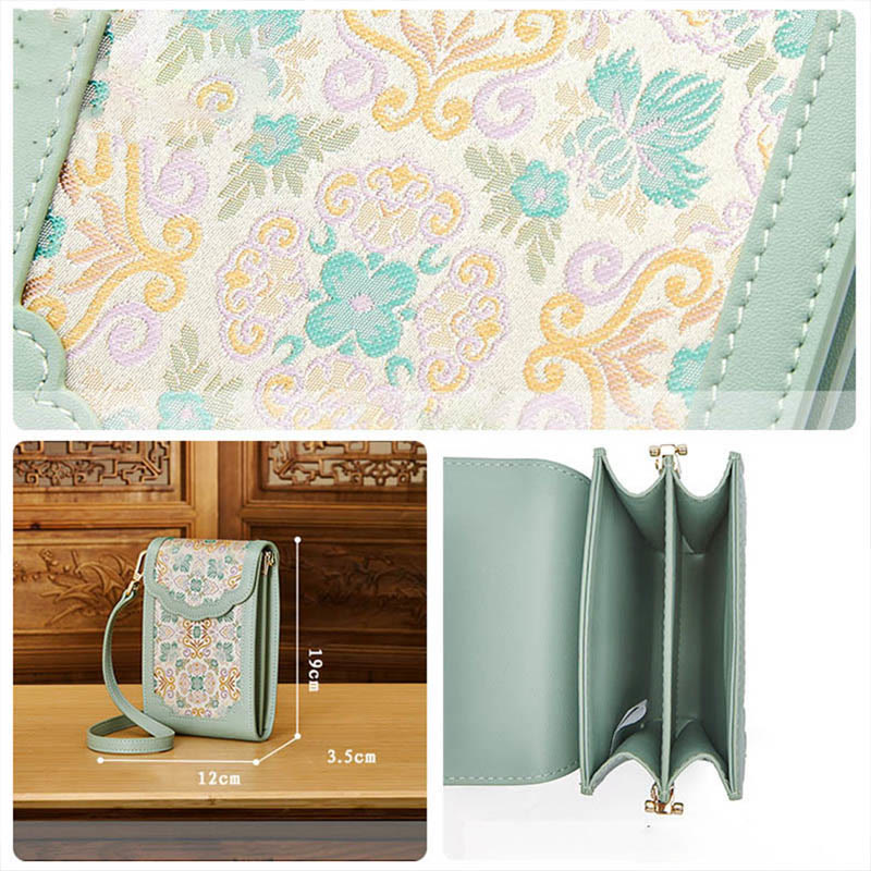 Blumen Stickerei Telefon Tasche Retro Mini Umhängetasche