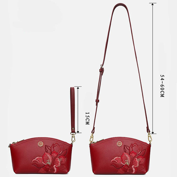 Echtes Leder Blumen Stickerei Clutch Armband Tasche Umhängetasche
