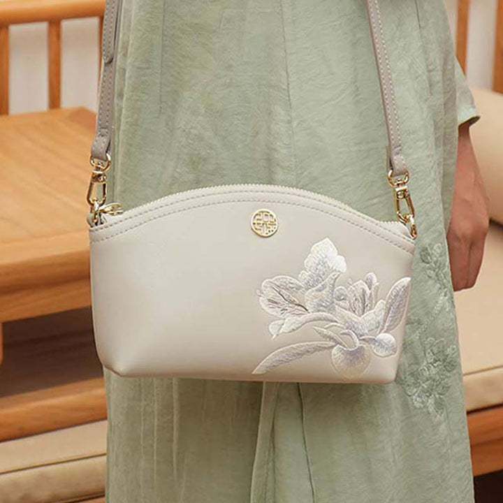 Echtes Leder Blumen Stickerei Clutch Armband Tasche Umhängetasche