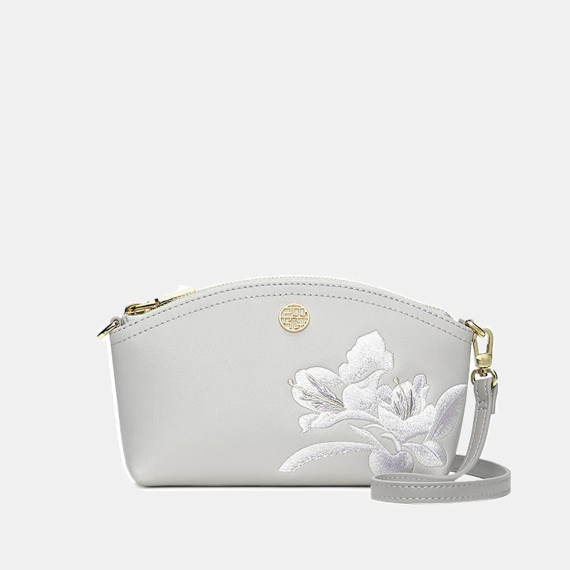 Echtes Leder Blumen Stickerei Clutch Armband Tasche Umhängetasche