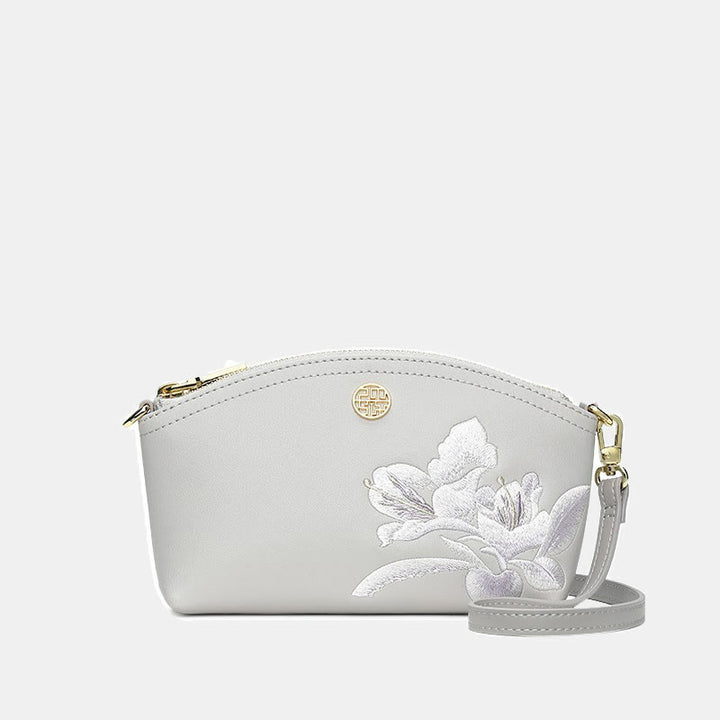Echtes Leder Blumen Stickerei Clutch Armband Tasche Umhängetasche