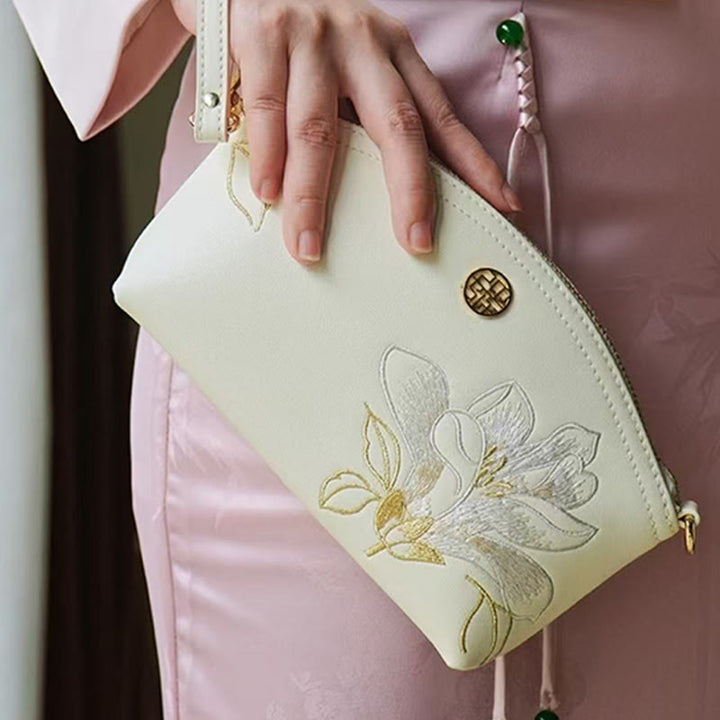 Echtes Leder Blumen Stickerei Clutch Armband Tasche Umhängetasche